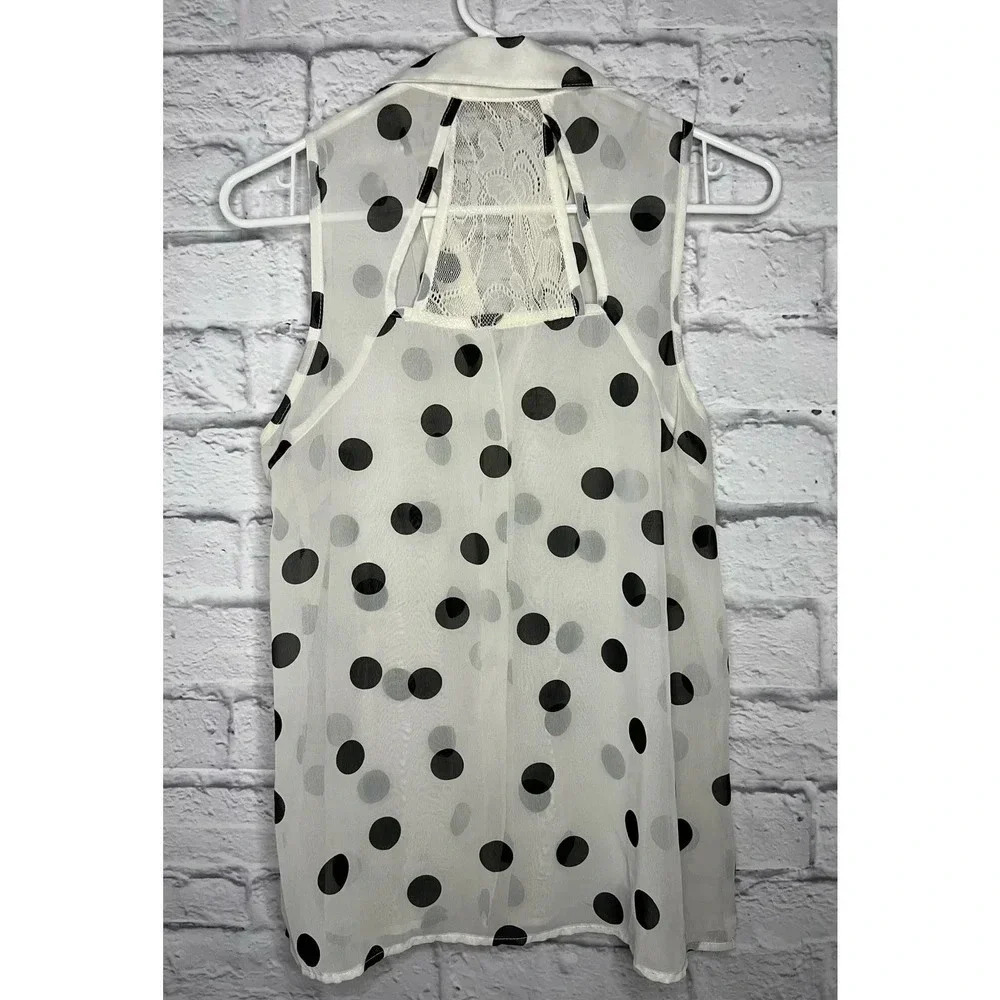 Y2K Charlotte Russe polka dot sheer button up blouse size M. - Picture 2 of 5